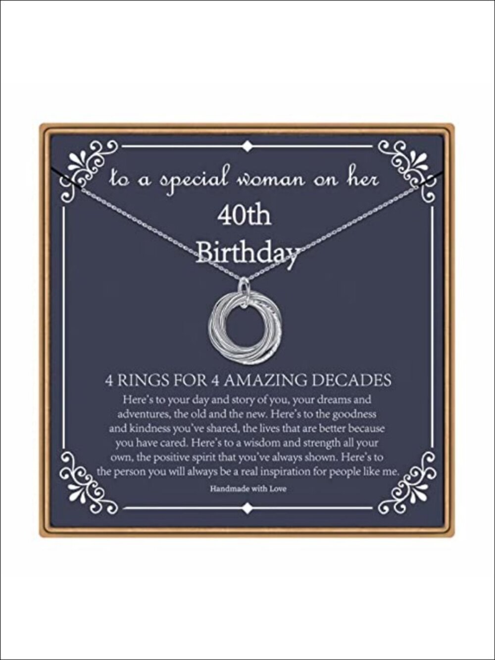 IEFLIFE 40th Birthday Necklace 925 Sterling Silver Brass Pendant